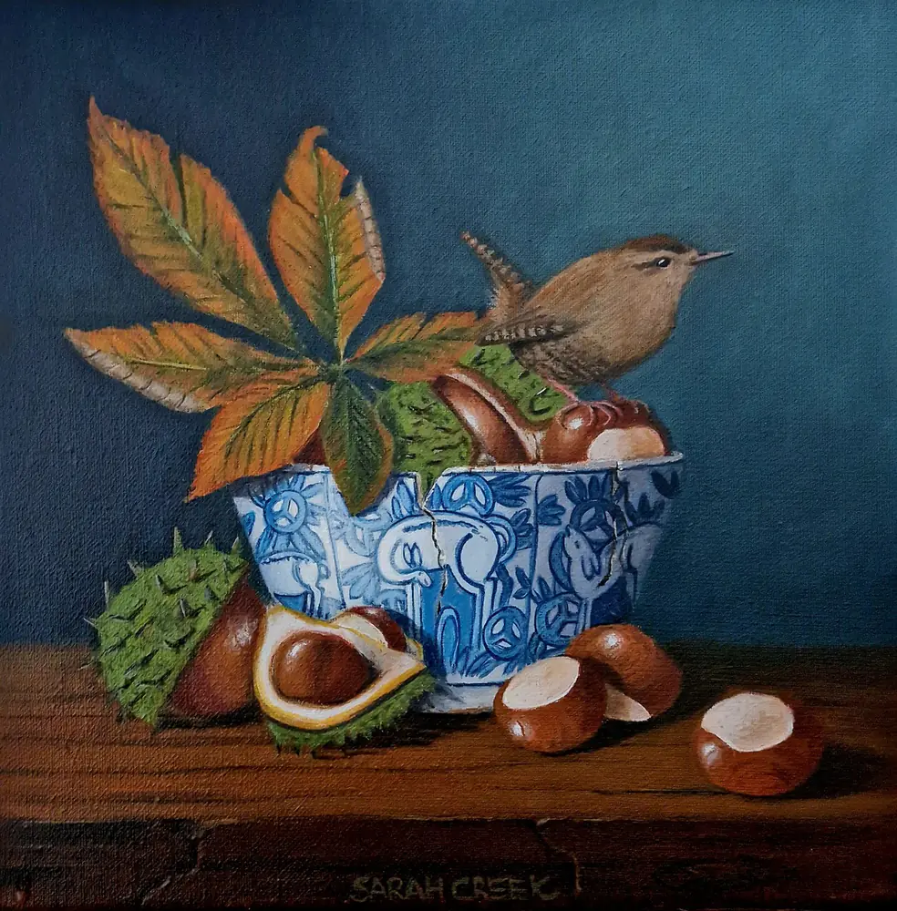 Autumn, Herfst stilleven, schilderij van Sarah Creek
