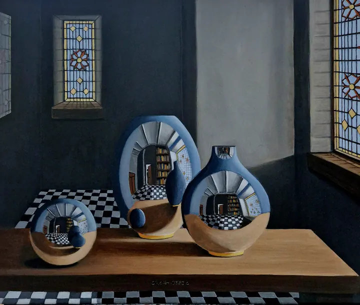 Can I come in?, Stilleven met glas, schilderij van Sarah Creek