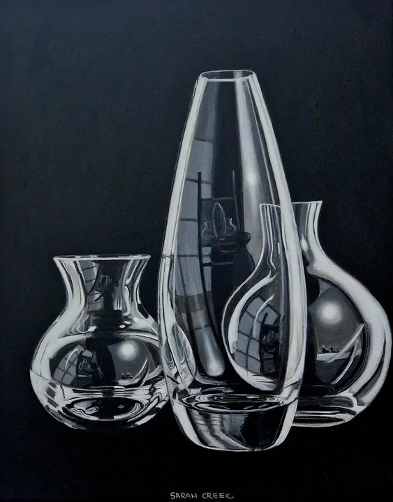 The painter in the vase, Glazen vazen, schilderij van Sarah Creek