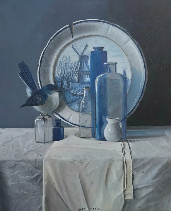 Stilleven met Delfts blauw bord, Stilleven met Delfts blauw bord